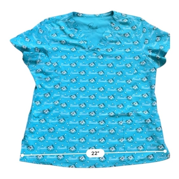 Prints by Maeven medical scrub top blue teeth print short sleeve front pockets L - Picture 9 of 11